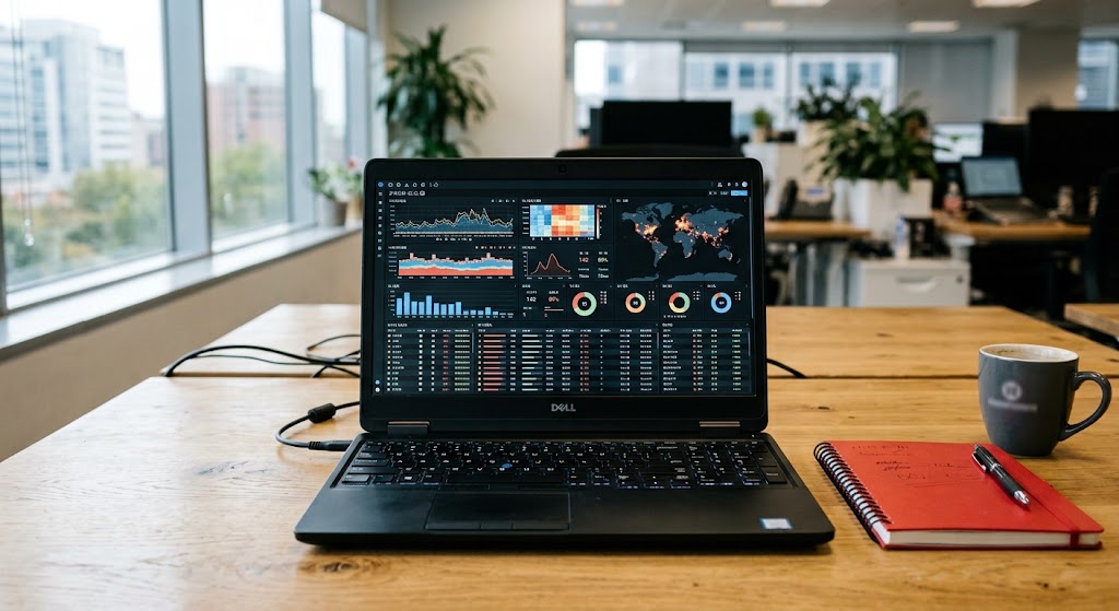 Portátil mostrando un panel de seguridad con alertas de amenazas